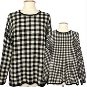 J. Jill Black and White Gingham Checked Reversible Sweater